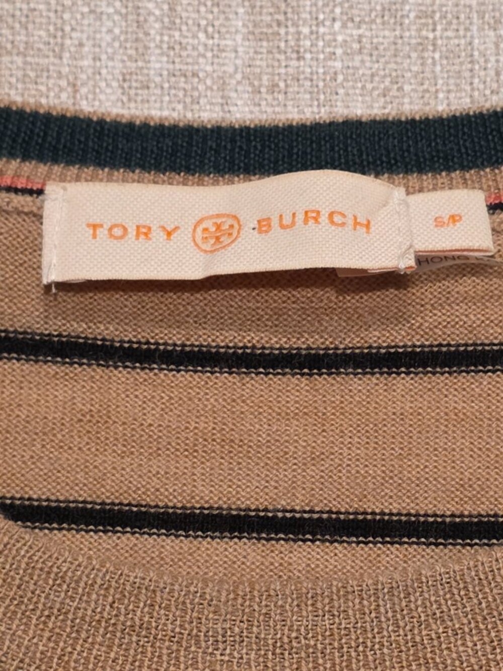 Tory Burch Madeline 100% Merino Wool Striped Sweater Gold Button Accent S - Picture 2 of 10
